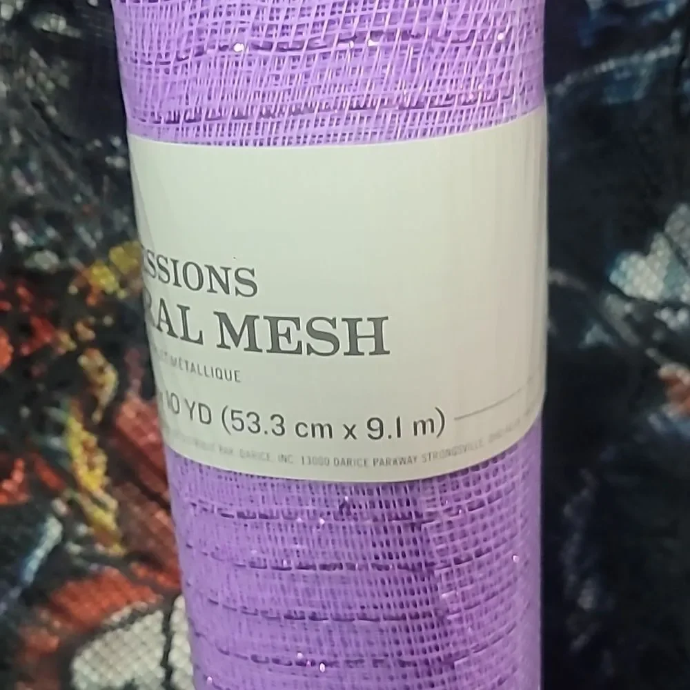 Floral Deco Mesh Roll - Light Purple Lavender with Purple Metallic Accents